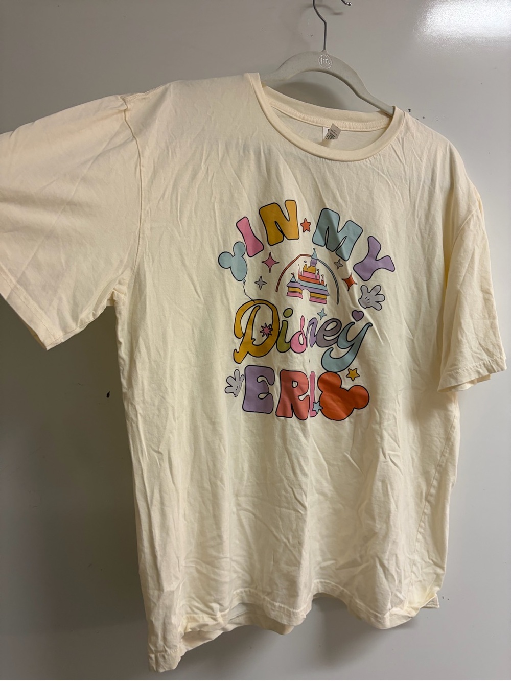Disney Cream Short Sleeve Graphic Tee with Multicolor 'In My Disney Era' Print